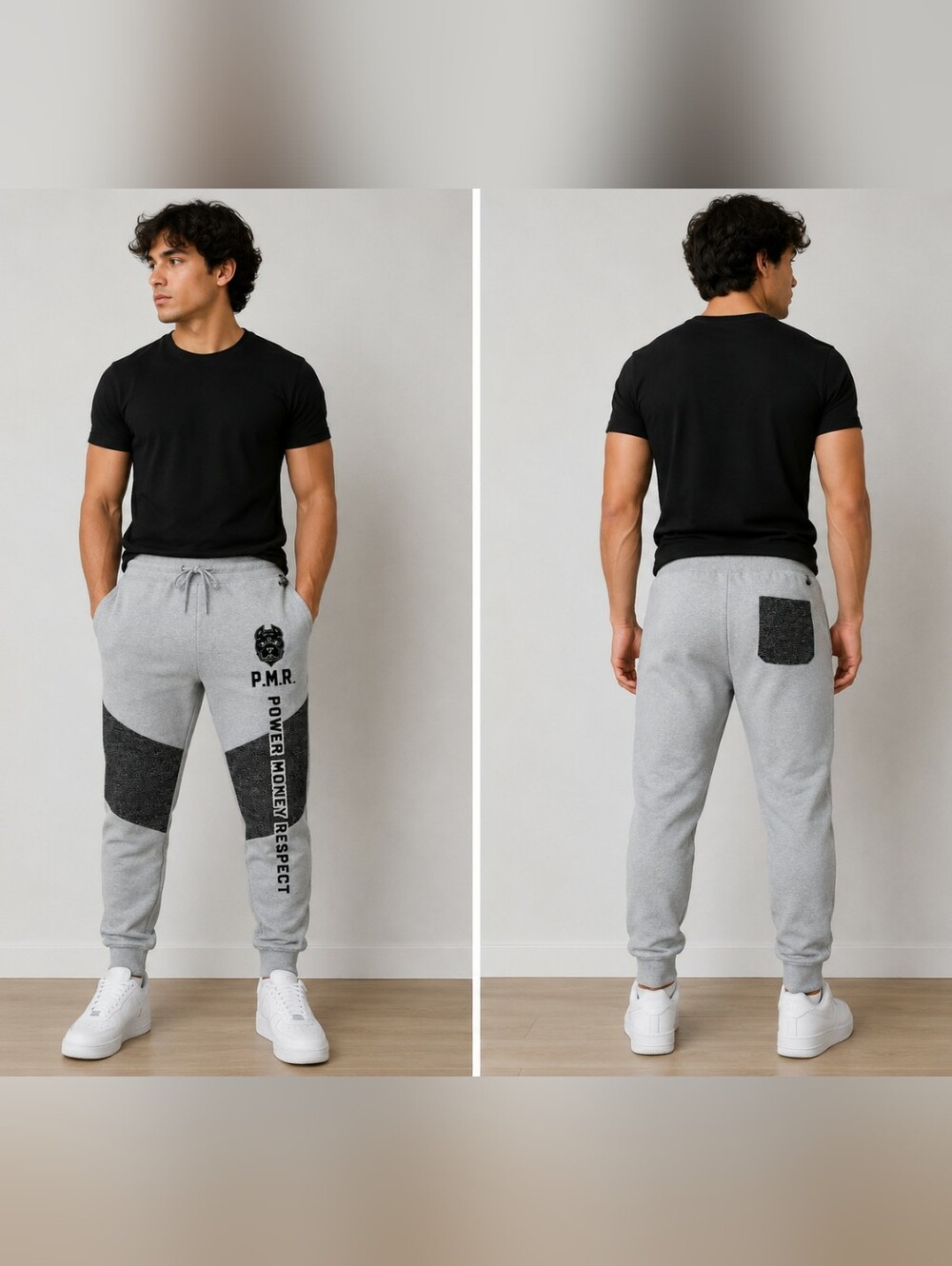 Gray Graphic Panel Joggers